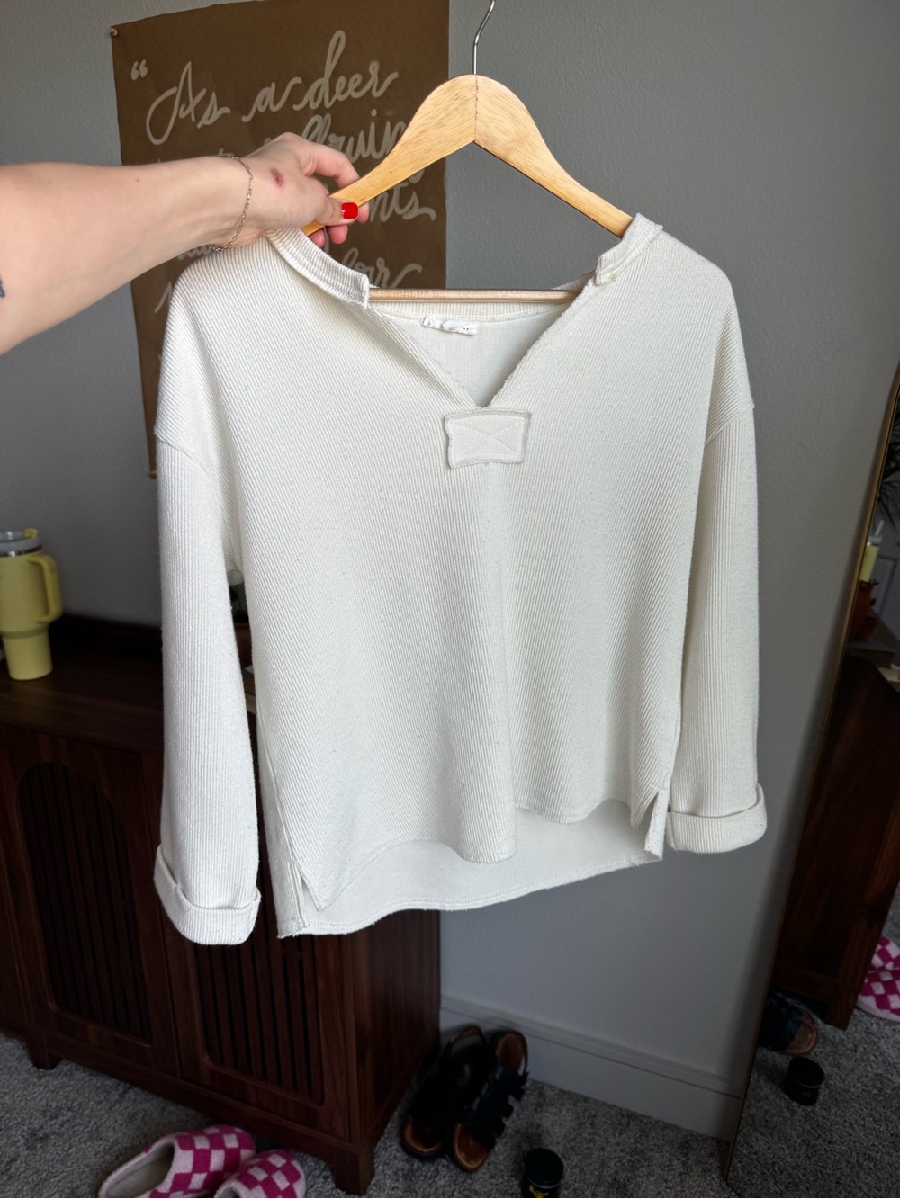 Boutique Cream Lightweight Knit Pullover Sweatshirt